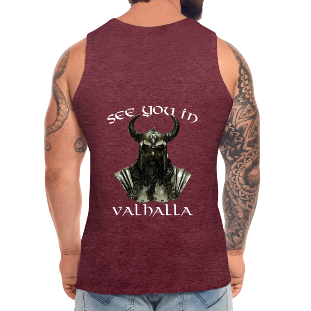 Männer Premium Tanktop T-Shirt Muskelshirt Achselshirt See You in Valhalla - Bordeauxrot meliert