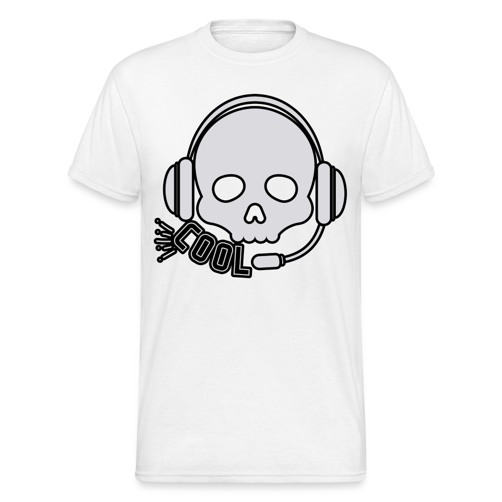 Männer Gildan Heavy Kurzarm T-Shirt Streetwear DJ Skull - weiß