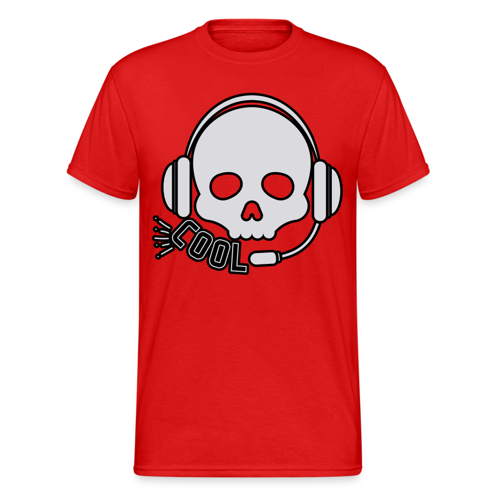 Männer Gildan Heavy Kurzarm T-Shirt Streetwear DJ Skull - Rot