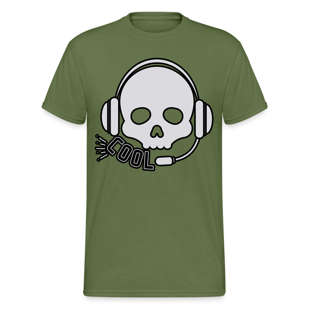 Männer Gildan Heavy Kurzarm T-Shirt Streetwear DJ Skull - Militärgrün