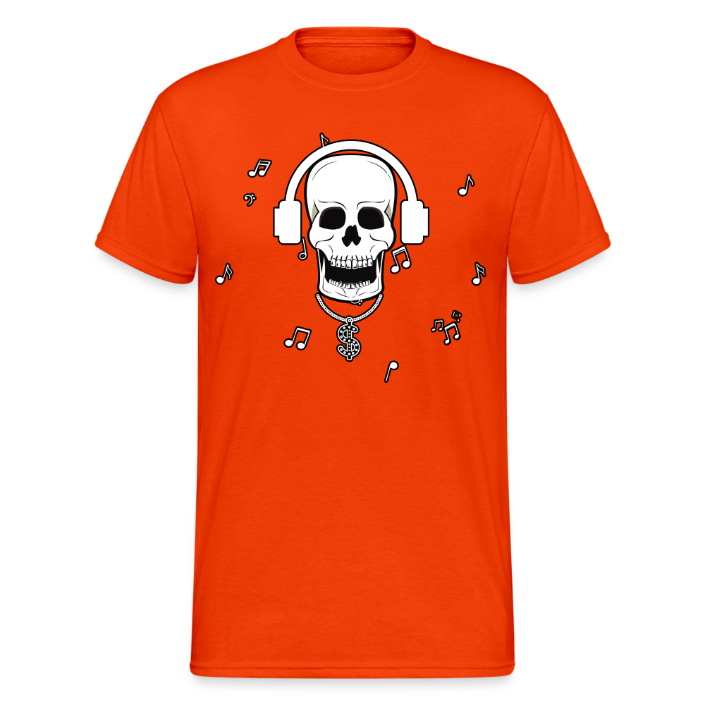 Männer Gildan Heavy Kurzarm T-Shirt Streetwear DJ Skull - kräftig Orange