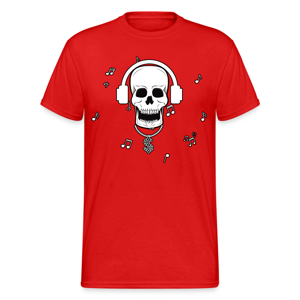 Männer Gildan Heavy Kurzarm T-Shirt Streetwear DJ Skull - Rot