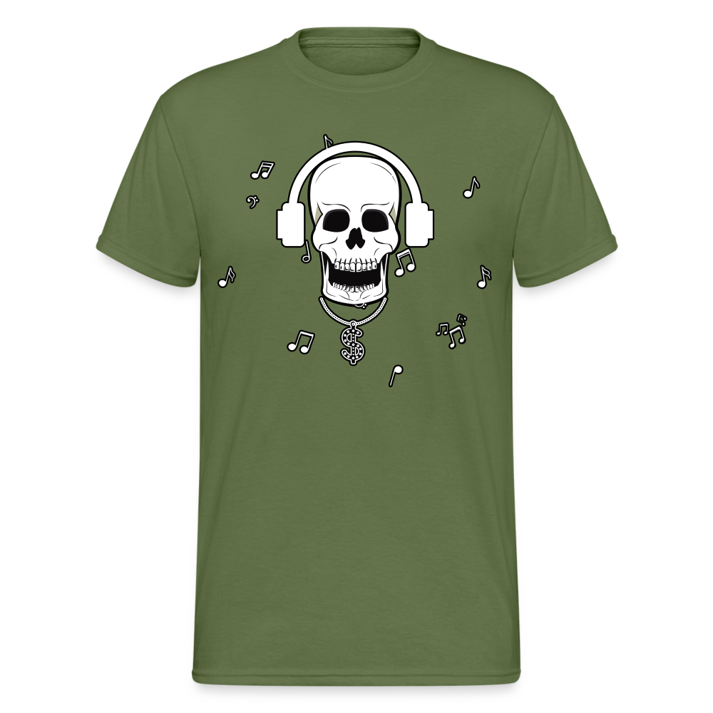 Männer Gildan Heavy Kurzarm T-Shirt Streetwear DJ Skull - Militärgrün