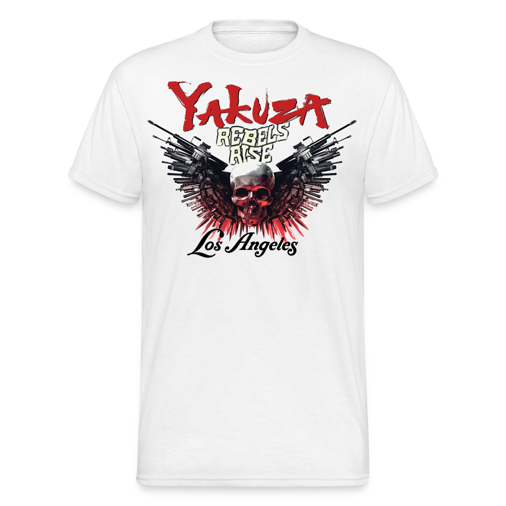 Herren Yakuza T-Shirt Rundhals Unisex Streetwear Gildan 100% Baumwolle - weiß