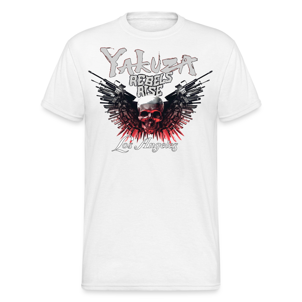 Herren Yakuza T-Shirt Rundhals Unisex Streetwear Gildan 100% Baumwolle - weiß