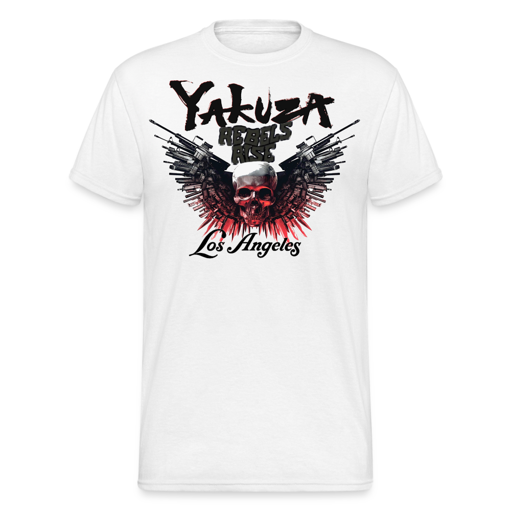 Herren Yakuza T-Shirt Rundhals Unisex Streetwear Gildan 100% Baumwolle - weiß