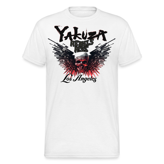 Herren Yakuza T-Shirt Rundhals Unisex Streetwear Gildan 100% Baumwolle - weiß