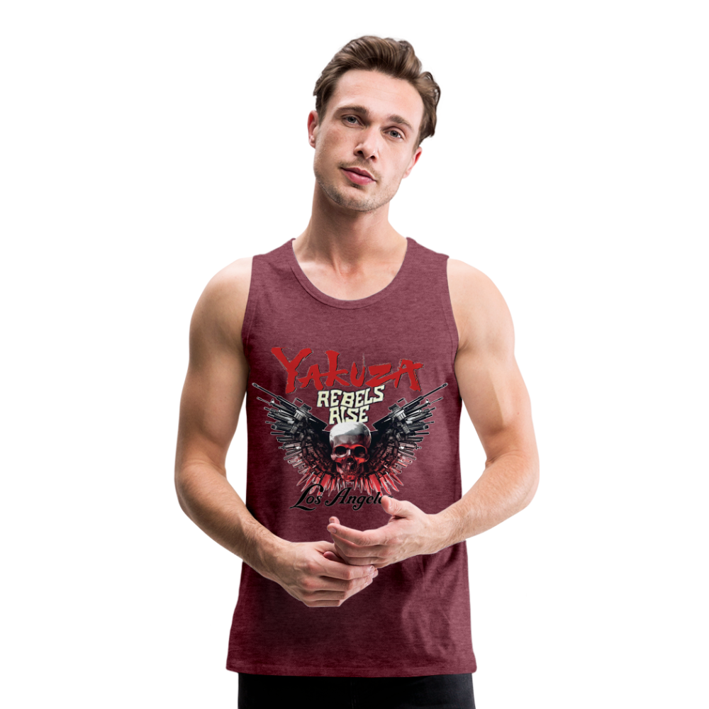Männer Premium Tanktop T-Shirt Yakuza Muskelshirt Achselshirt - Bordeauxrot meliert