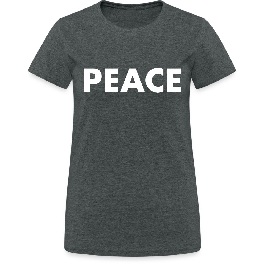 T-Shirt Damen Oberteil Frauen Peace kurzarm Tshirt Baumwolle Rundhals - Dunkelgrau meliert