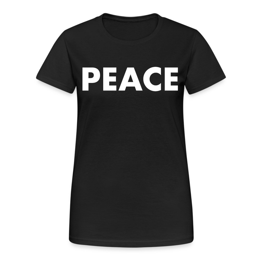 T-Shirt Damen Oberteil Frauen Peace kurzarm Tshirt Baumwolle Rundhals - Schwarz