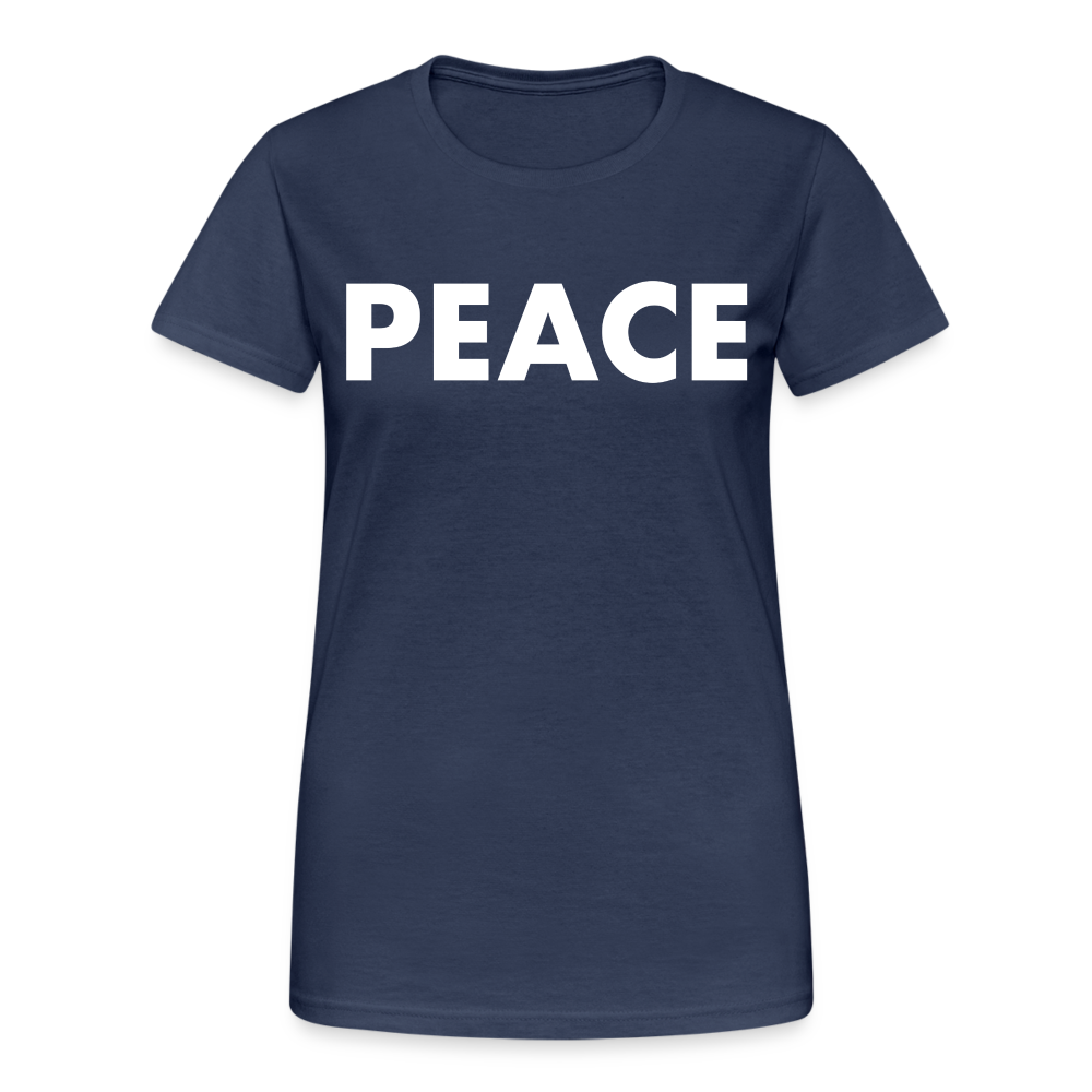 T-Shirt Damen Oberteil Frauen Peace kurzarm Tshirt Baumwolle Rundhals - Navy