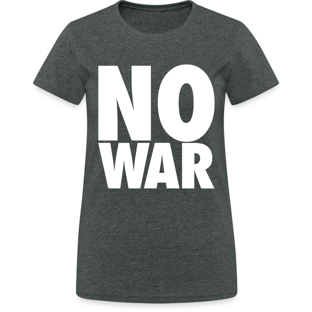 T-Shirt Damen Oberteil Frauen No War kurzarm Tshirt Baumwolle Rundhals - Dunkelgrau meliert