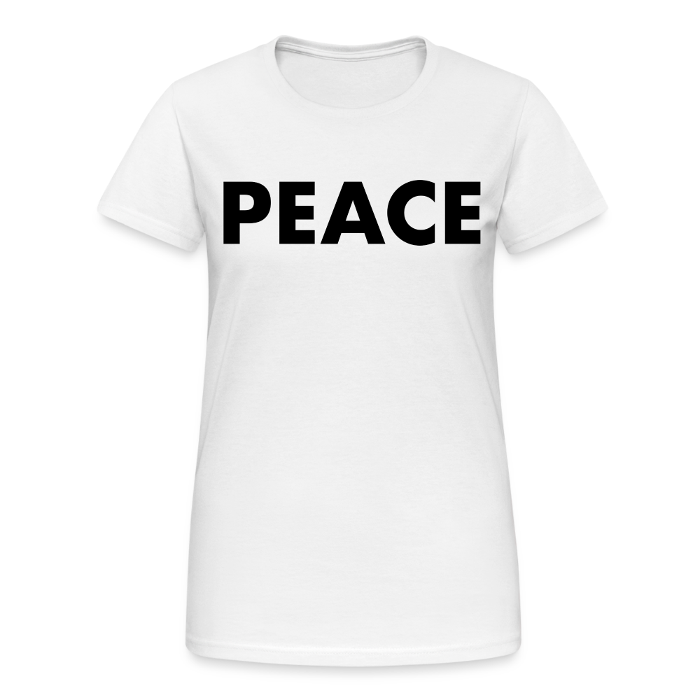 T-Shirt Damen Oberteil Frauen Peace kurzarm Tshirt Baumwolle Rundhals - weiß