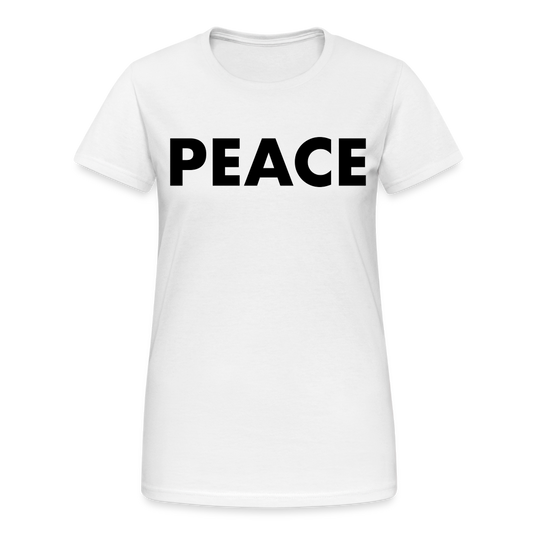 T-Shirt Damen Oberteil Frauen Peace kurzarm Tshirt Baumwolle Rundhals - weiß