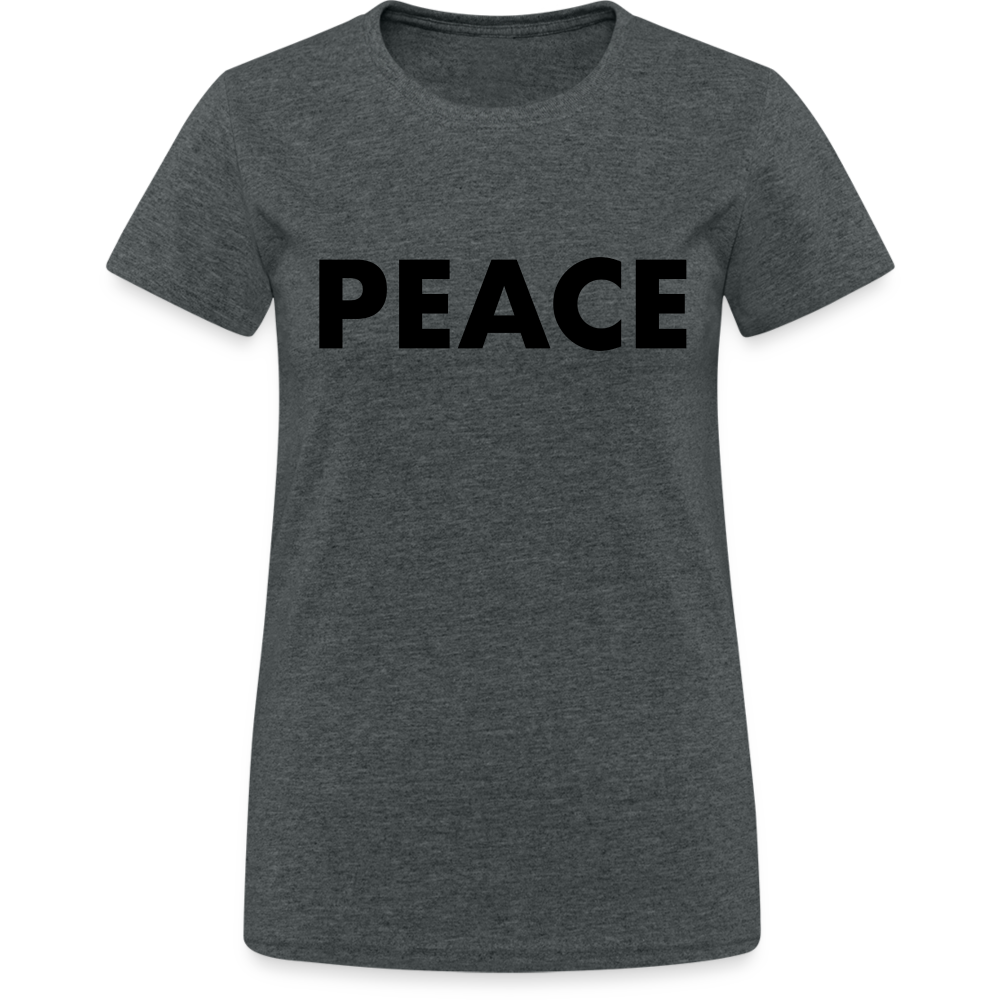 T-Shirt Damen Oberteil Frauen Peace kurzarm Tshirt Baumwolle Rundhals - Dunkelgrau meliert