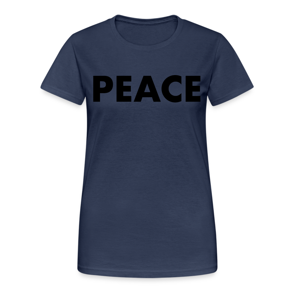 T-Shirt Damen Oberteil Frauen Peace kurzarm Tshirt Baumwolle Rundhals - Navy