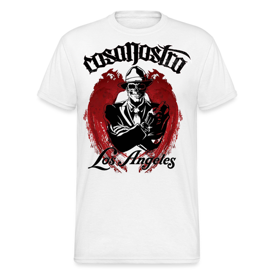 Herren COSA NOSTRA T-Shirt Rundhals Unisex Streetwear Gildan 100% Baumwolle - weiß