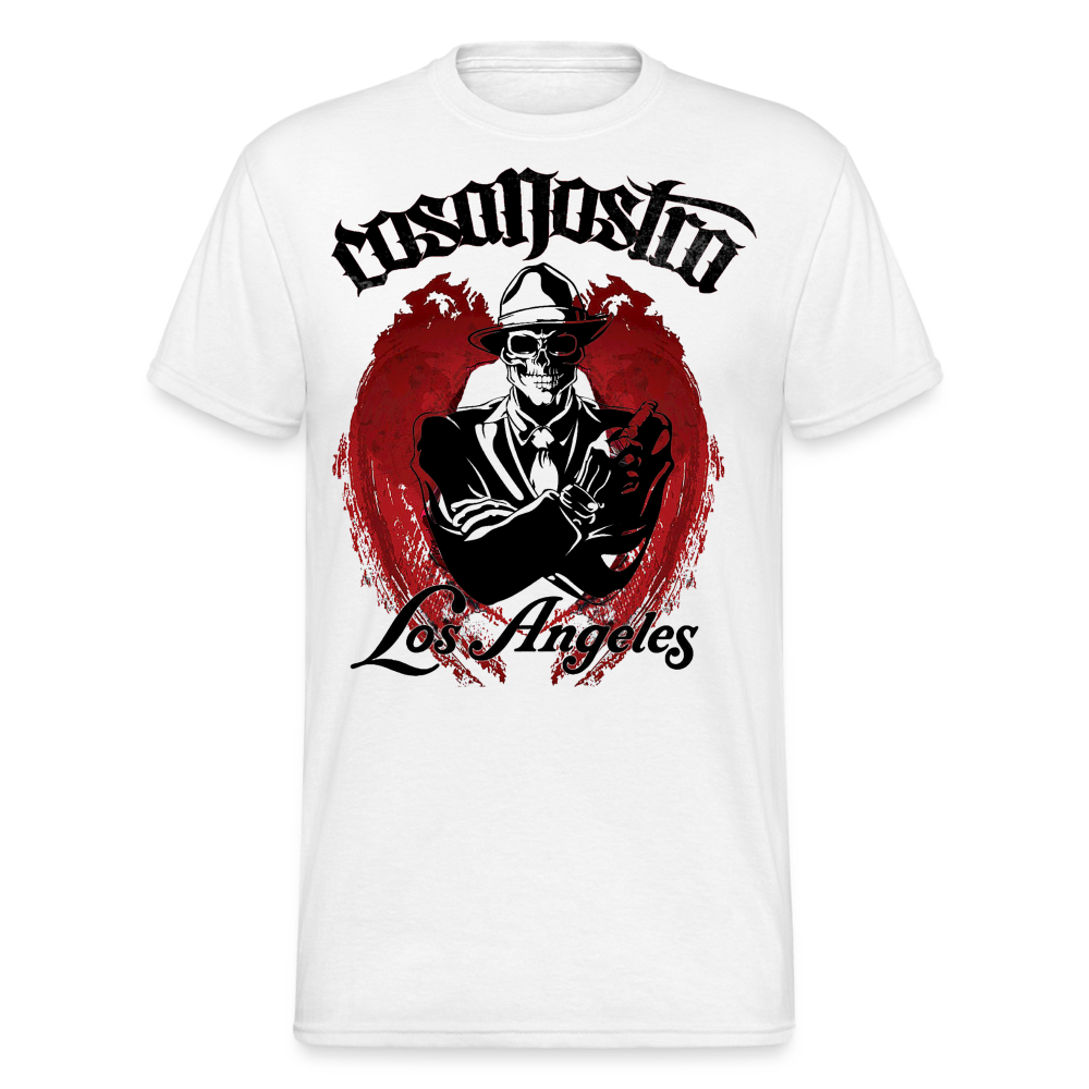 Herren COSA NOSTRA T-Shirt Rundhals Unisex Streetwear Gildan 100% Baumwolle - weiß
