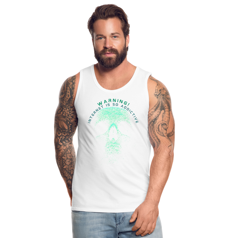Tanktop T-Shirt WARNING Muskelshirt Achselshirt Sport Basic Herren - weiß