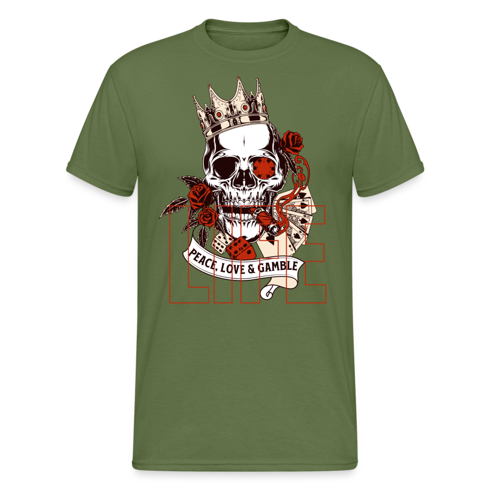 Fashion Herren Skull Heavy T-Shirt Rundhals Unisex Streetwear - Militärgrün