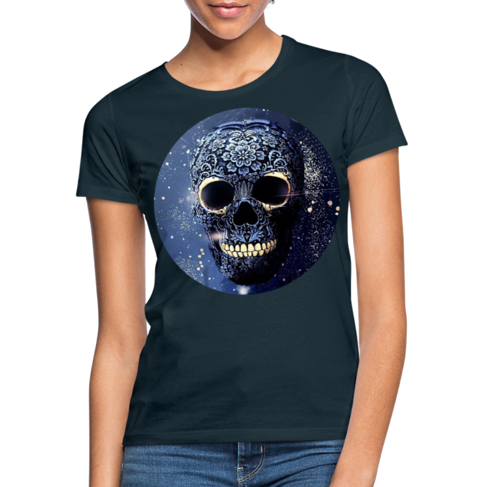 T-Shirt Damen Oberteil Frauen kurzarm Tshirt Baumwolle Rundhals Top Streetwear - Navy
