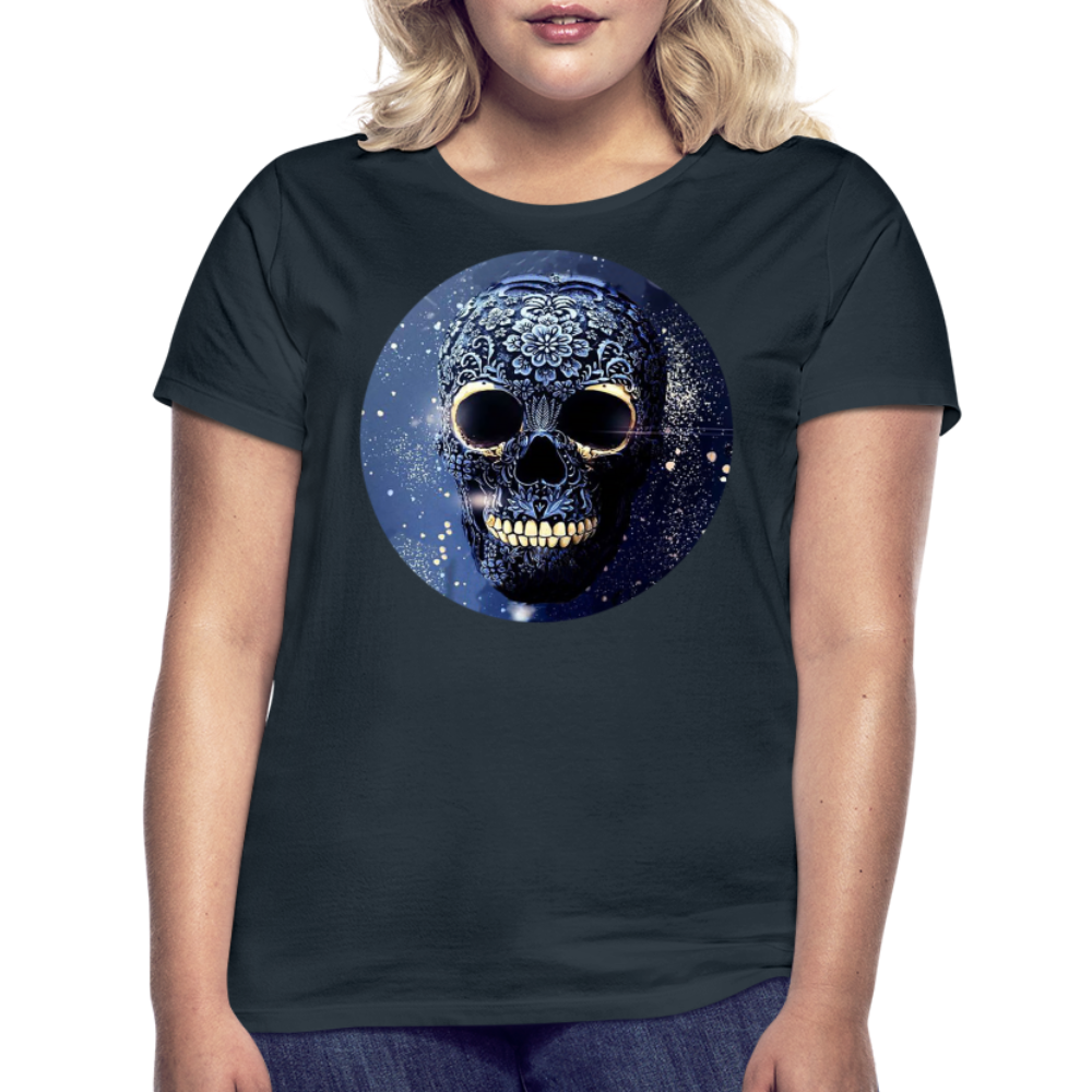T-Shirt Damen Oberteil Frauen kurzarm Tshirt Baumwolle Rundhals Top Streetwear - Navy