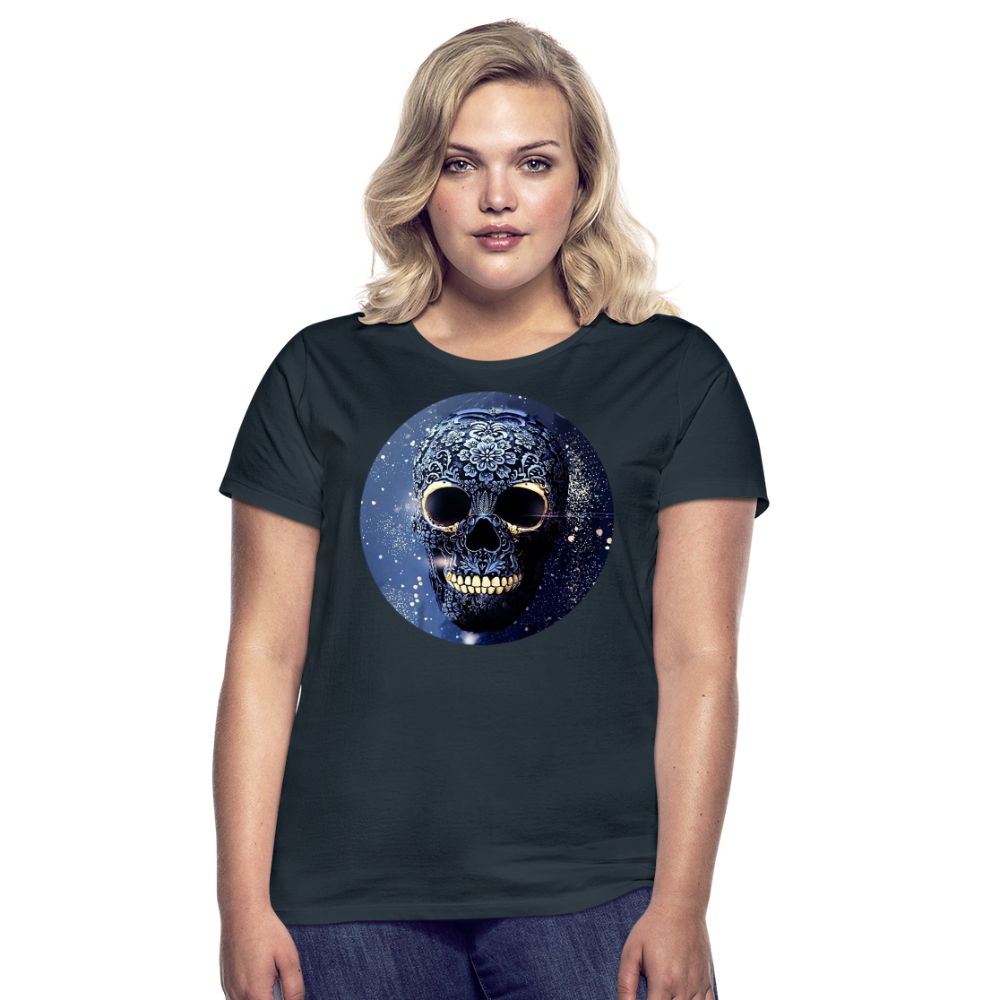 T-Shirt Damen Oberteil Frauen kurzarm Tshirt Baumwolle Rundhals Top Streetwear - Navy