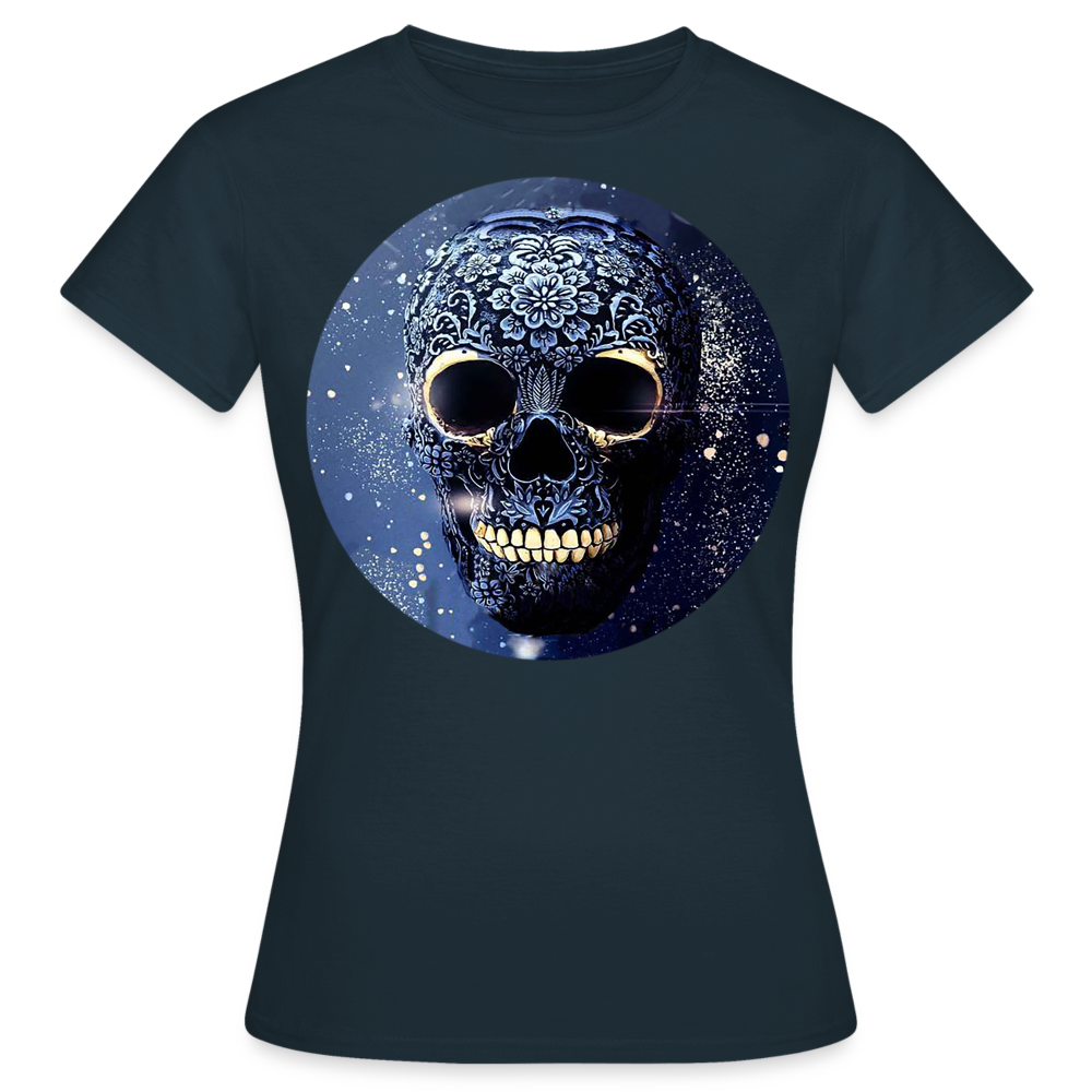 T-Shirt Damen Oberteil Frauen kurzarm Tshirt Baumwolle Rundhals Top Streetwear - Navy