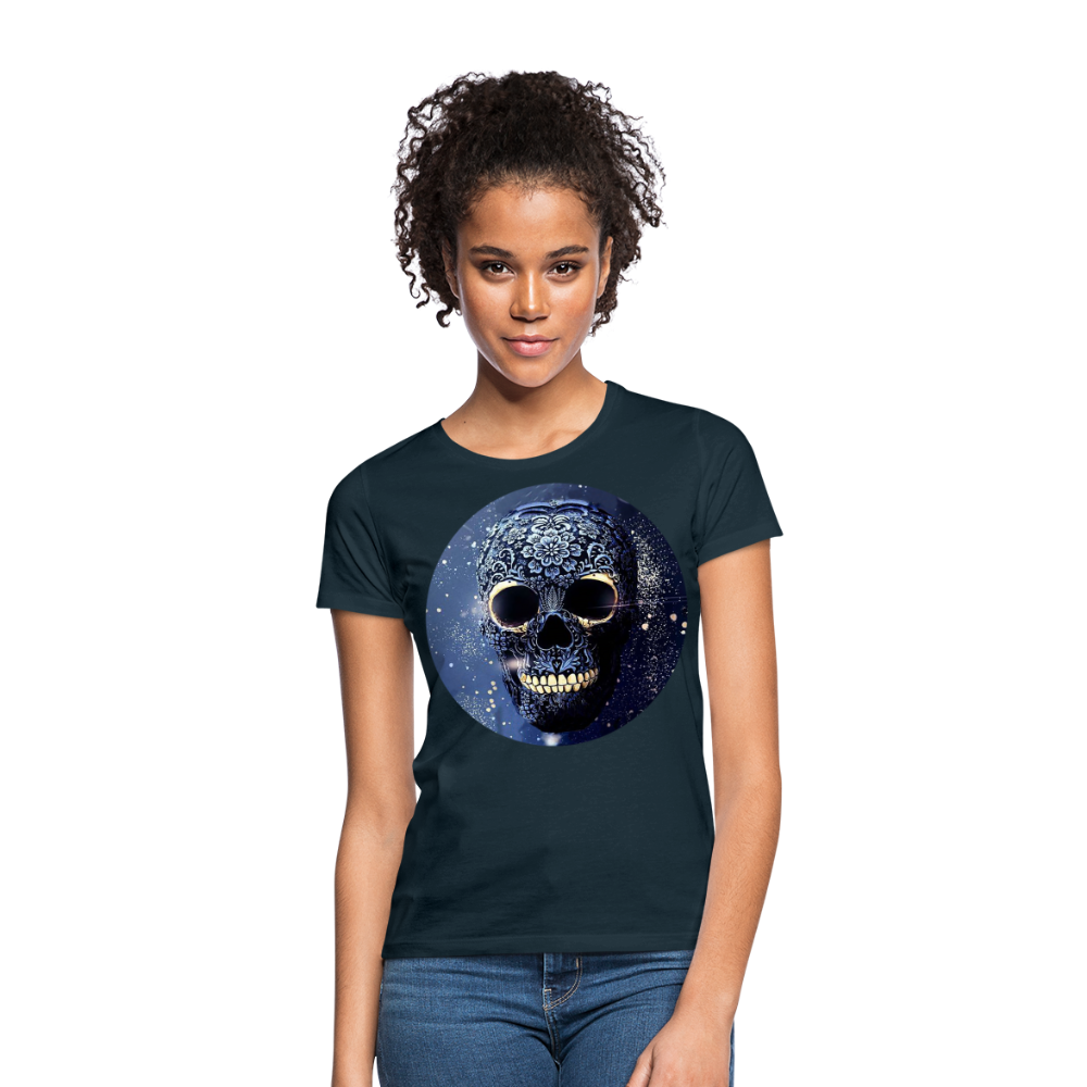 T-Shirt Damen Oberteil Frauen kurzarm Tshirt Baumwolle Rundhals Top Streetwear - Navy