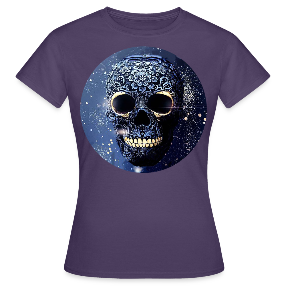 T-Shirt Damen Oberteil Frauen kurzarm Tshirt Baumwolle Rundhals Top Streetwear - Dunkellila