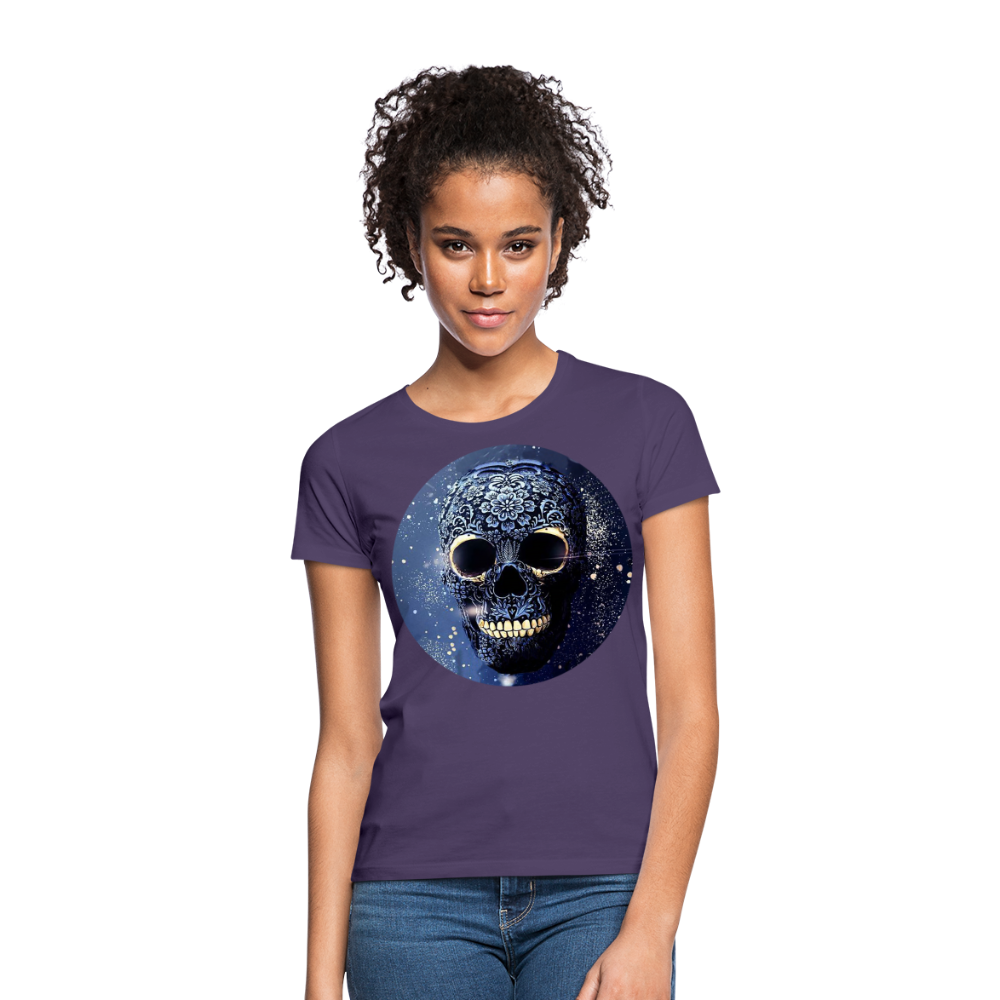 T-Shirt Damen Oberteil Frauen kurzarm Tshirt Baumwolle Rundhals Top Streetwear - Dunkellila