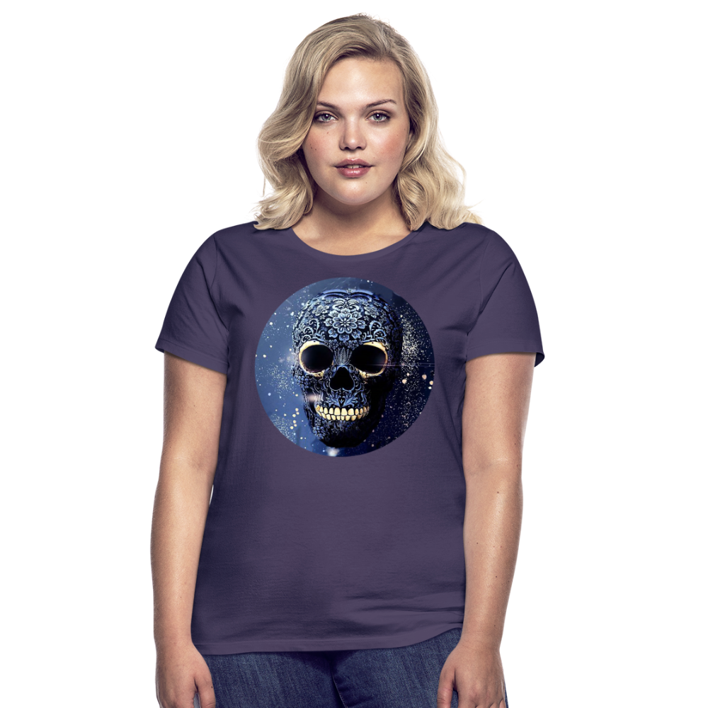 T-Shirt Damen Oberteil Frauen kurzarm Tshirt Baumwolle Rundhals Top Streetwear - Dunkellila