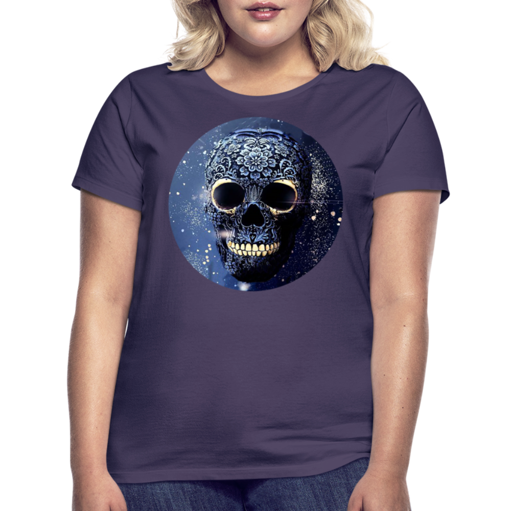 T-Shirt Damen Oberteil Frauen kurzarm Tshirt Baumwolle Rundhals Top Streetwear - Dunkellila