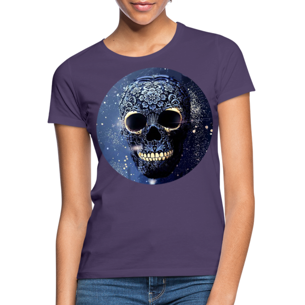 T-Shirt Damen Oberteil Frauen kurzarm Tshirt Baumwolle Rundhals Top Streetwear - Dunkellila