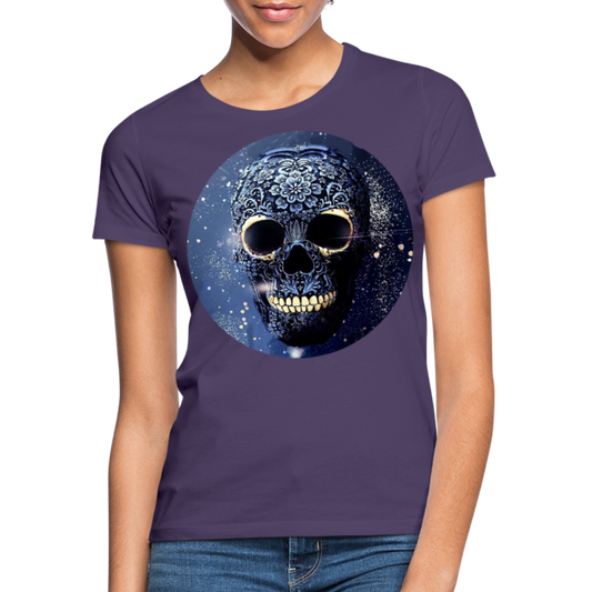 T-Shirt Damen Oberteil Frauen kurzarm Tshirt Baumwolle Rundhals Top Streetwear - Dunkellila
