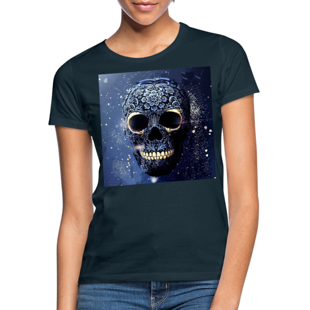T-Shirt Damen Oberteil Frauen kurzarm Tshirt Baumwolle Rundhals Top Streetwear - Navy