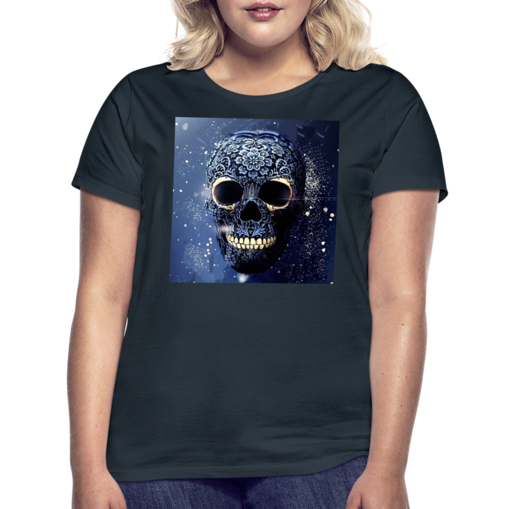 T-Shirt Damen Oberteil Frauen kurzarm Tshirt Baumwolle Rundhals Top Streetwear - Navy