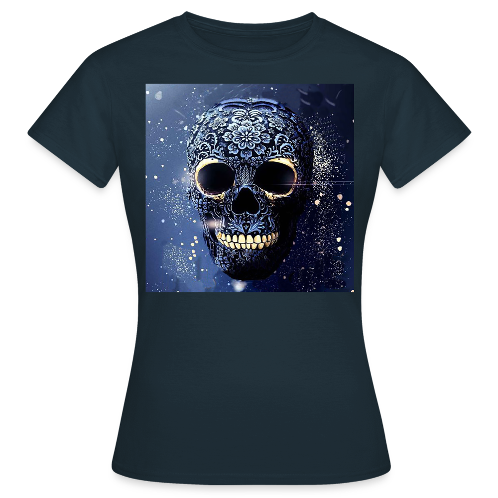 T-Shirt Damen Oberteil Frauen kurzarm Tshirt Baumwolle Rundhals Top Streetwear - Navy