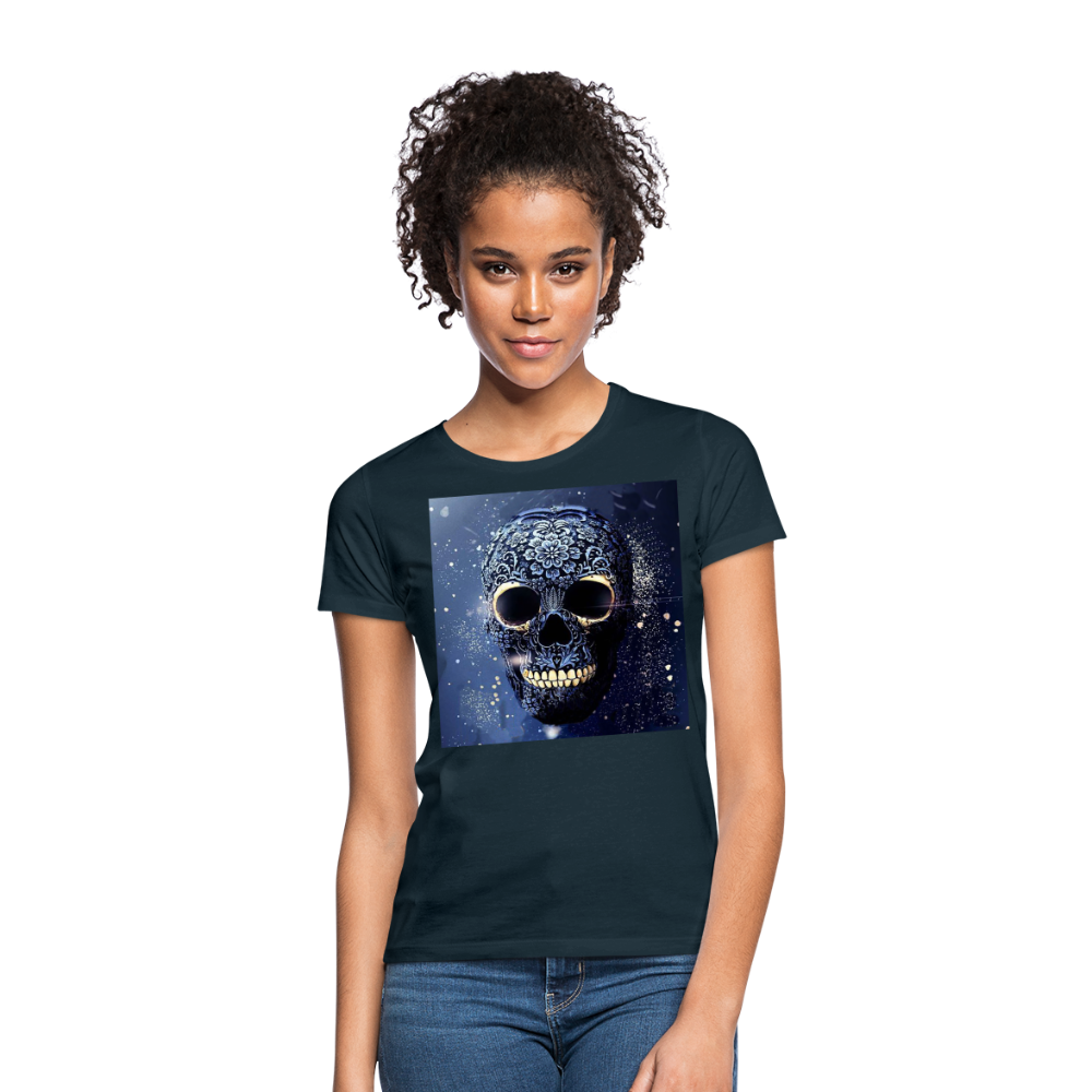 T-Shirt Damen Oberteil Frauen kurzarm Tshirt Baumwolle Rundhals Top Streetwear - Navy