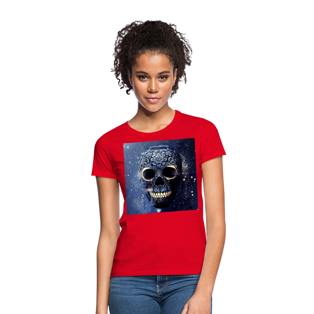 T-Shirt Damen Oberteil Frauen kurzarm Tshirt Baumwolle Rundhals Top Streetwear - Rot