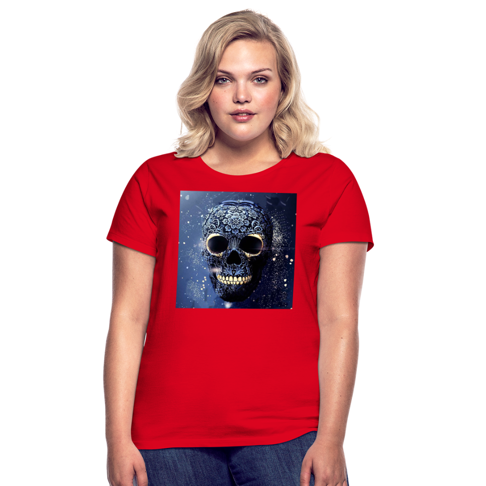 T-Shirt Damen Oberteil Frauen kurzarm Tshirt Baumwolle Rundhals Top Streetwear - Rot
