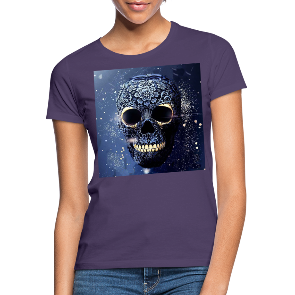 T-Shirt Damen Oberteil Frauen kurzarm Tshirt Baumwolle Rundhals Top Streetwear - Dunkellila