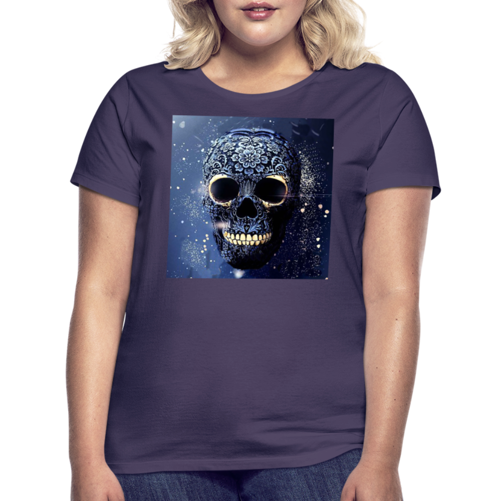 T-Shirt Damen Oberteil Frauen kurzarm Tshirt Baumwolle Rundhals Top Streetwear - Dunkellila