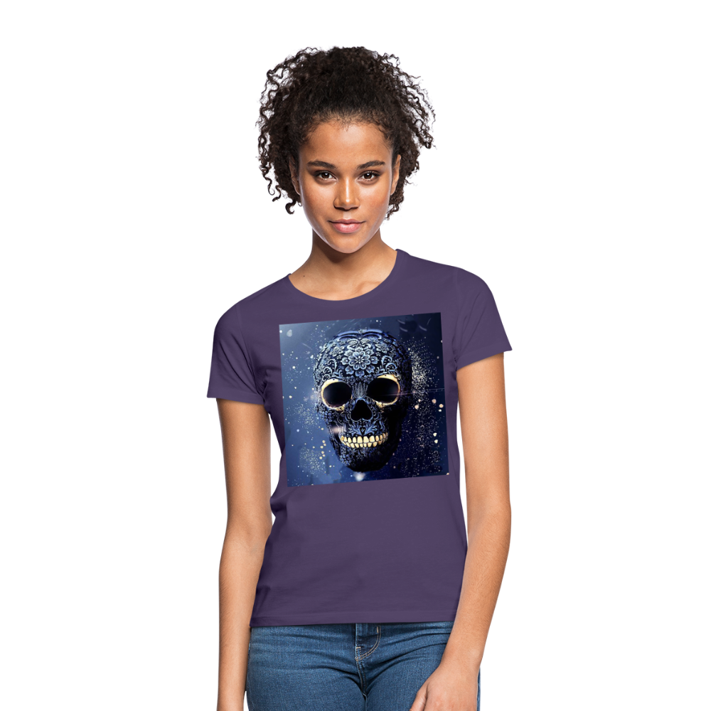 T-Shirt Damen Oberteil Frauen kurzarm Tshirt Baumwolle Rundhals Top Streetwear - Dunkellila