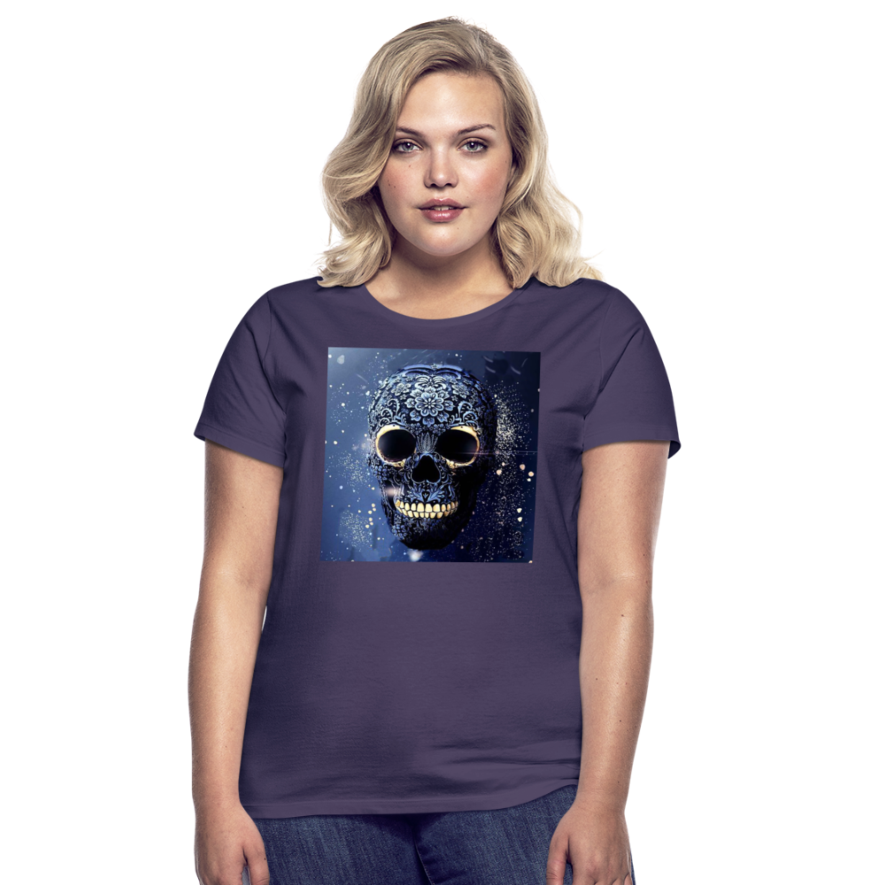 T-Shirt Damen Oberteil Frauen kurzarm Tshirt Baumwolle Rundhals Top Streetwear - Dunkellila