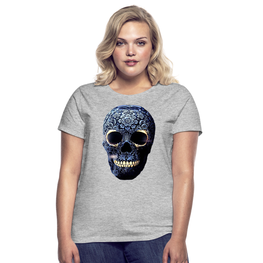 T-Shirt Damen Oberteil Frauen kurzarm Tshirt Baumwolle Rundhals Top Streetwear - Grau meliert
