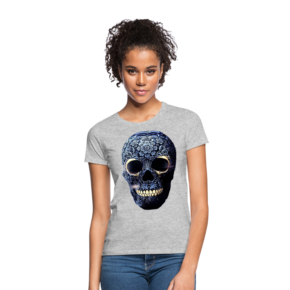 T-Shirt Damen Oberteil Frauen kurzarm Tshirt Baumwolle Rundhals Top Streetwear - Grau meliert