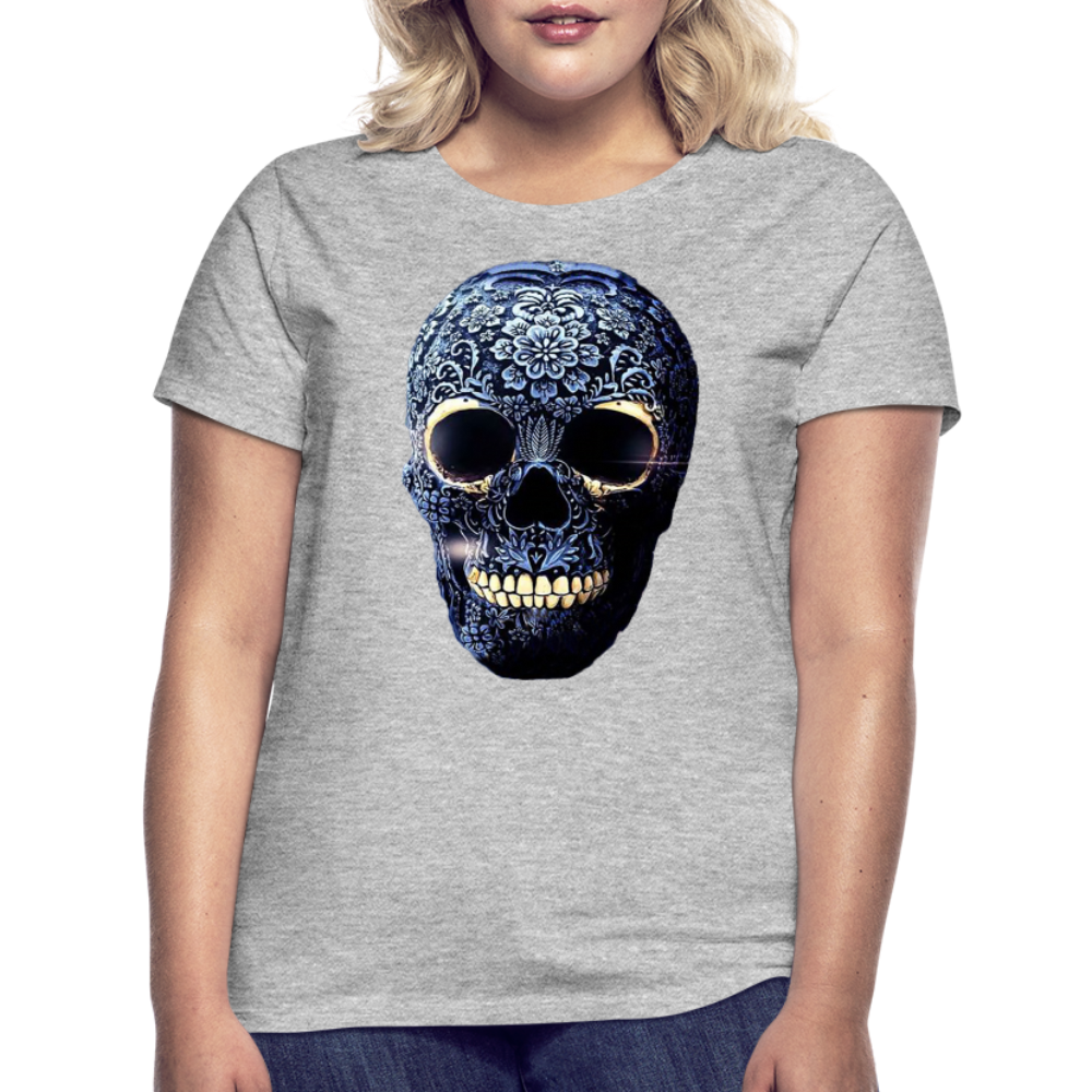 T-Shirt Damen Oberteil Frauen kurzarm Tshirt Baumwolle Rundhals Top Streetwear - Grau meliert