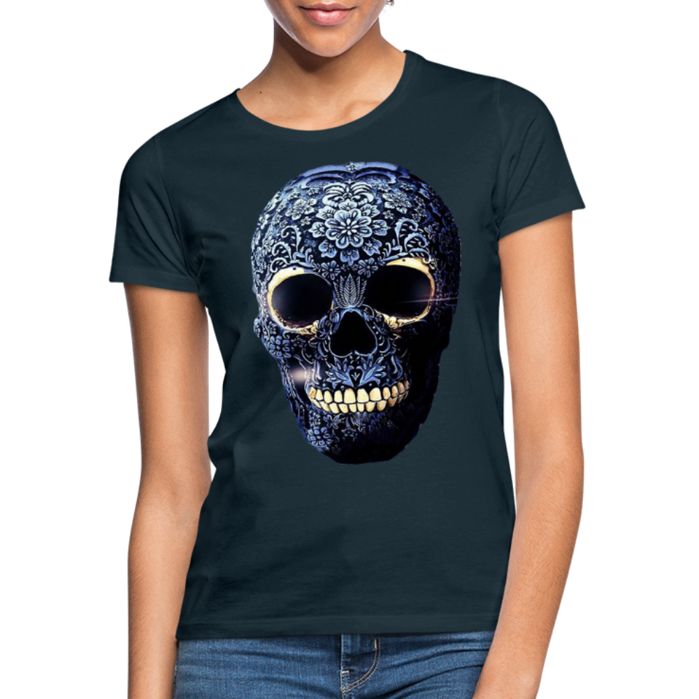 T-Shirt Damen Oberteil Frauen kurzarm Tshirt Baumwolle Rundhals Top Streetwear - Navy