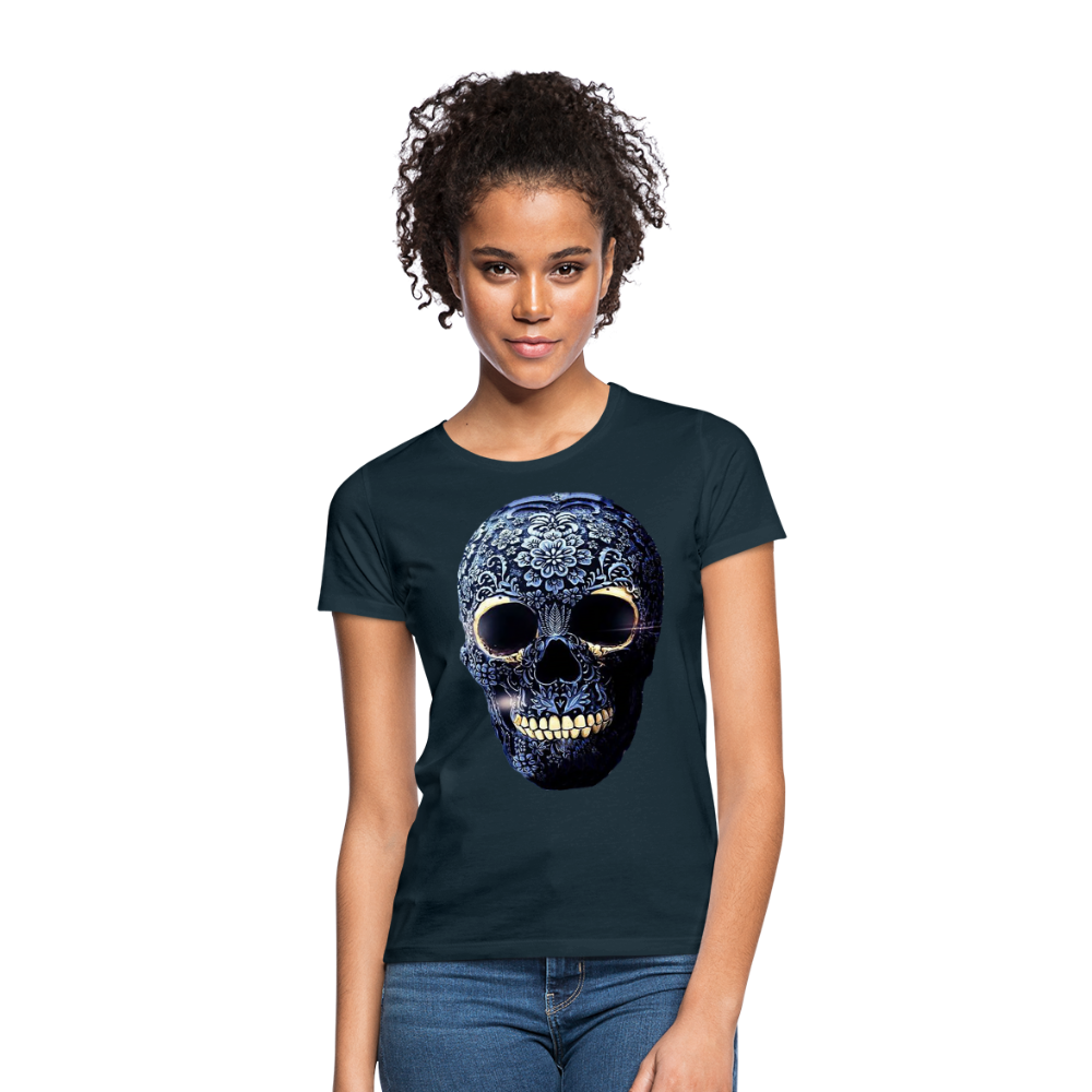 T-Shirt Damen Oberteil Frauen kurzarm Tshirt Baumwolle Rundhals Top Streetwear - Navy